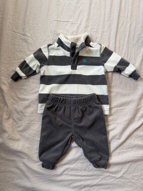 Carter's Baby Gray and White Striped Fleece Matching Set